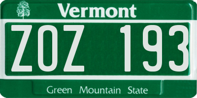 VT license plate ZOZ193