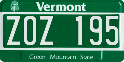 VT license plate ZOZ195