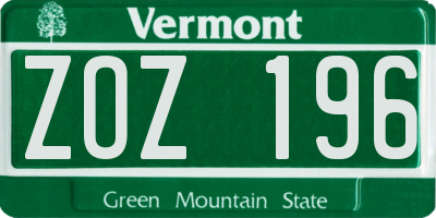 VT license plate ZOZ196