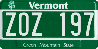 VT license plate ZOZ197