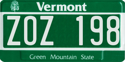 VT license plate ZOZ198