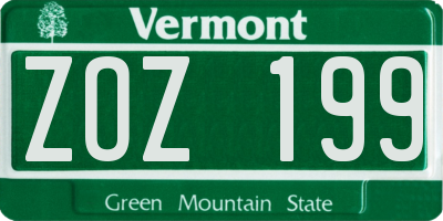 VT license plate ZOZ199
