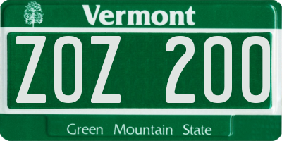 VT license plate ZOZ200