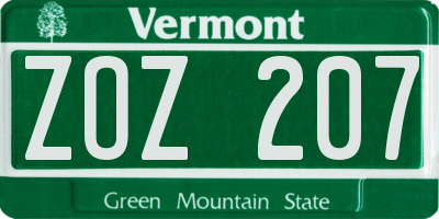 VT license plate ZOZ207
