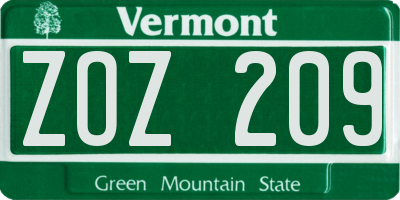 VT license plate ZOZ209