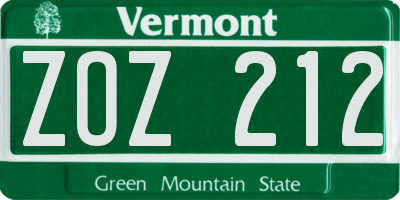 VT license plate ZOZ212