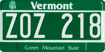 VT license plate ZOZ218