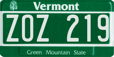 VT license plate ZOZ219