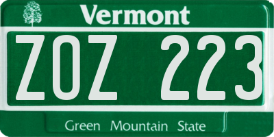 VT license plate ZOZ223