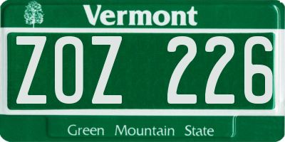 VT license plate ZOZ226