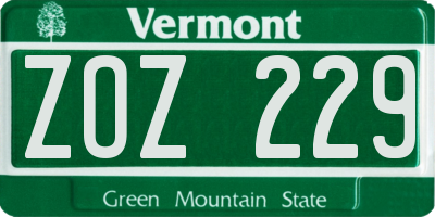 VT license plate ZOZ229