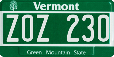 VT license plate ZOZ230