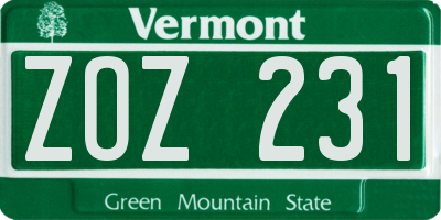 VT license plate ZOZ231