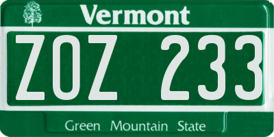 VT license plate ZOZ233