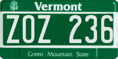 VT license plate ZOZ236