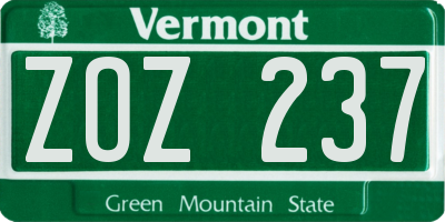 VT license plate ZOZ237