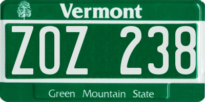 VT license plate ZOZ238