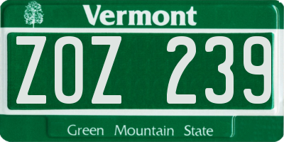 VT license plate ZOZ239