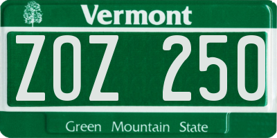 VT license plate ZOZ250