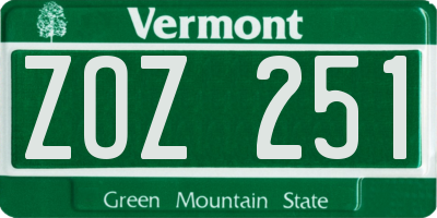 VT license plate ZOZ251