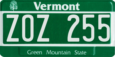 VT license plate ZOZ255
