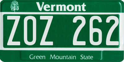 VT license plate ZOZ262
