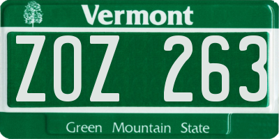 VT license plate ZOZ263
