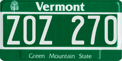 VT license plate ZOZ270