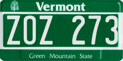 VT license plate ZOZ273
