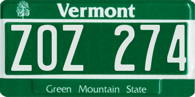 VT license plate ZOZ274