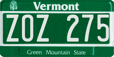 VT license plate ZOZ275