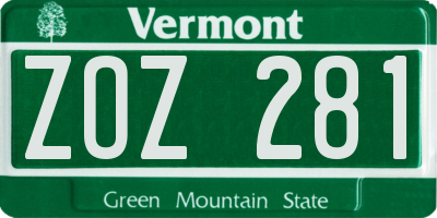 VT license plate ZOZ281