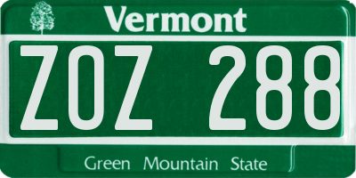 VT license plate ZOZ288