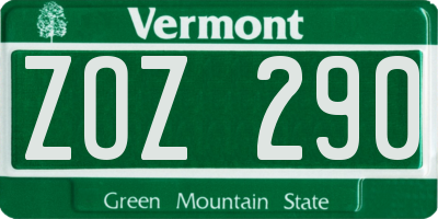 VT license plate ZOZ290