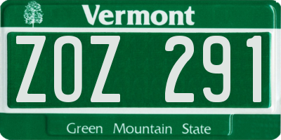 VT license plate ZOZ291
