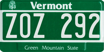 VT license plate ZOZ292