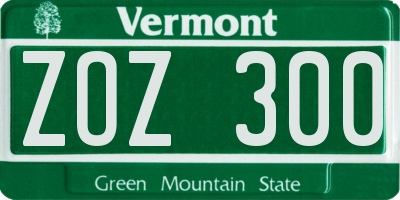 VT license plate ZOZ300