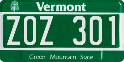 VT license plate ZOZ301
