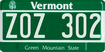 VT license plate ZOZ302