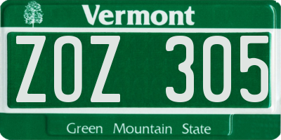 VT license plate ZOZ305