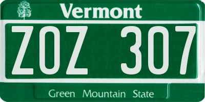 VT license plate ZOZ307