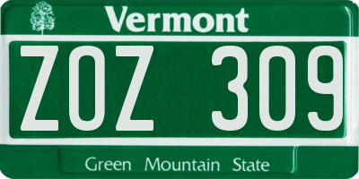 VT license plate ZOZ309