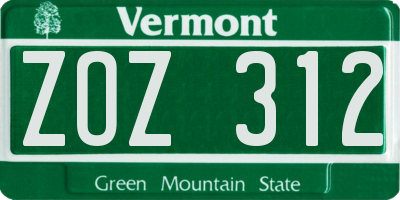 VT license plate ZOZ312