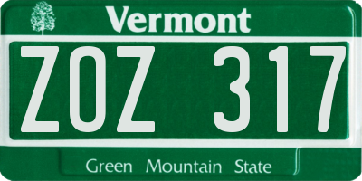 VT license plate ZOZ317
