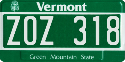 VT license plate ZOZ318