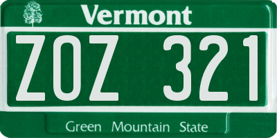 VT license plate ZOZ321
