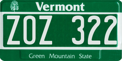 VT license plate ZOZ322