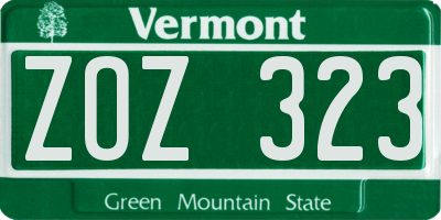 VT license plate ZOZ323