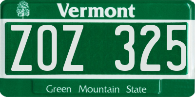 VT license plate ZOZ325