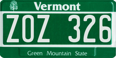 VT license plate ZOZ326